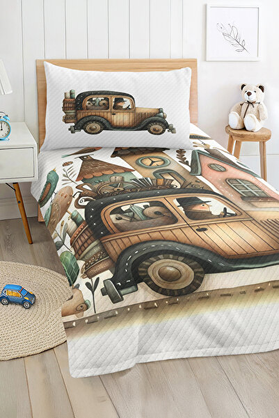 Realhomes مجموعة غطاء سرير بيكيه لغرفة الأطفال والمراهقين بنمط المنازل الخشبي...