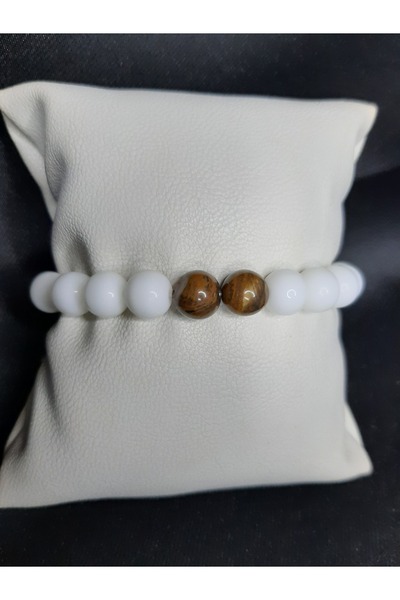 MRYart سوار مصنوع يدويًا من حجر عين النمر والحجر الطبيعي الأبيض - تصميم للجنسين