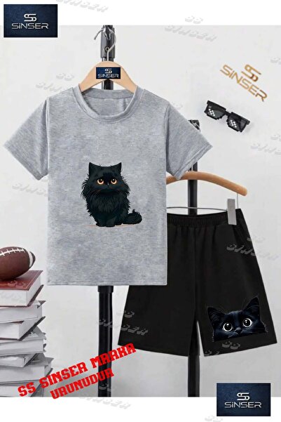 SS SİNSER تي شيرت للأطفال للجنسين "CAT BLACK FEET ONDE" مطبوع حسب الطلب برقبة...