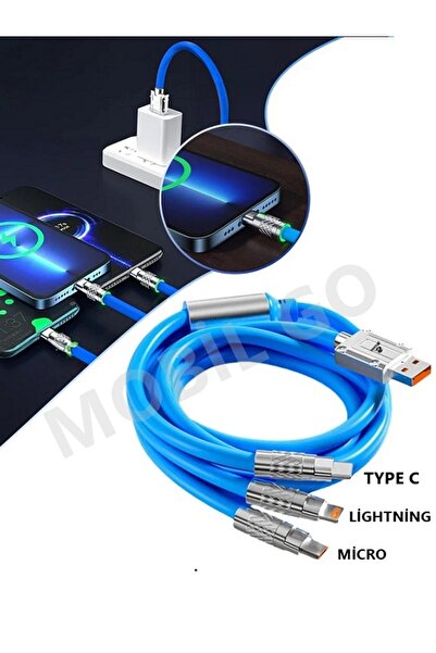 MOBİL GO Cep Telefonları Ile Uyumlu Micro Usb Iphone Type-c 3in1 Hızlı Şarj Kablosu 3lü Universal Kablo