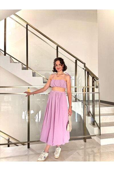 Sude Kızanlıklı Balloon Crop and Skirt Set