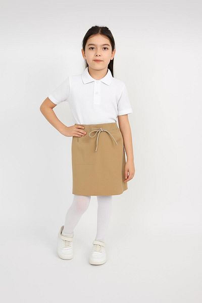 BAGİSTA BUTİK Beige Ribbed Shorts Skirt White Short Sleeve Polo Neck