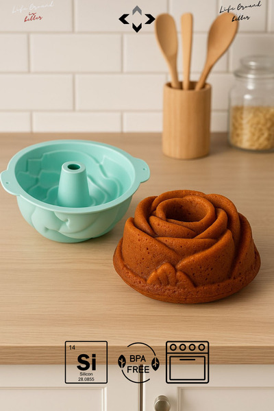 LİGROUND قالب كيك من السيليكون المقاوم للحريق وغير اللاصق على شكل وردة، قالب ...