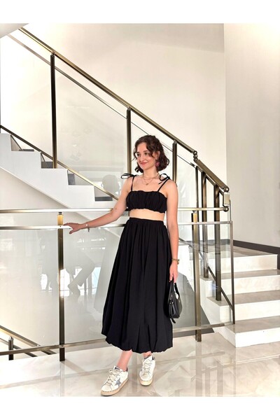 Sude Kızanlıklı Balloon Crop and Skirt Set