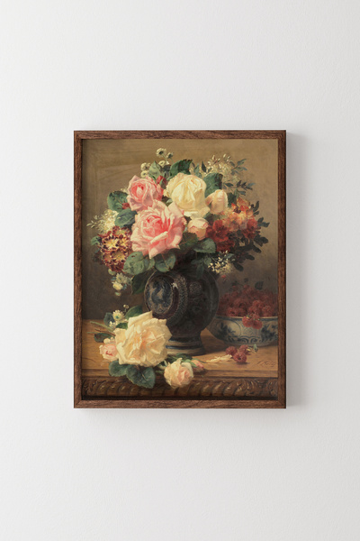 epiqart Gül ve Ahududu Natürmort - Ahşap Desenli Çerçeve