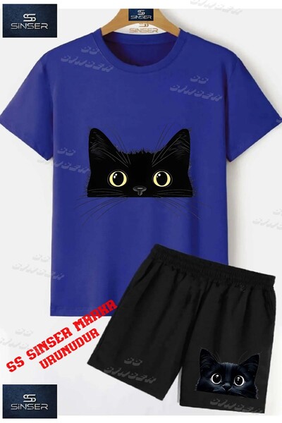 SS SİNSER Children's Unisex “Cat Black Half Head“ Custom Printed Crew Neck T-...