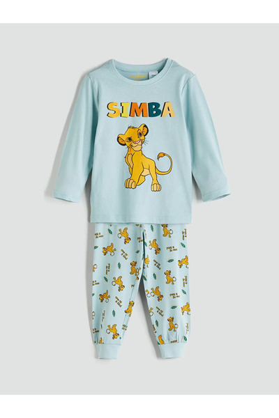LC Waikiki Lcw Kids Green Crew Neck Simba Printed Boys Pajama Set