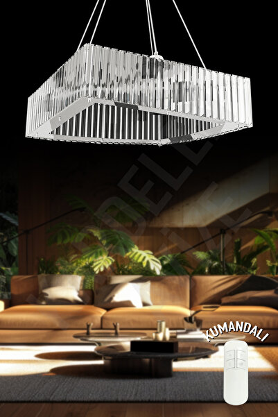 SONSUZ AYDINLATMA&AVİZE Sonsuz Kare Zarif Krom 5 Li 56 cm Kumandalı Lüx Moder...