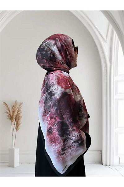 ESSLERA Rose Pattern Black Red Soft Shawl