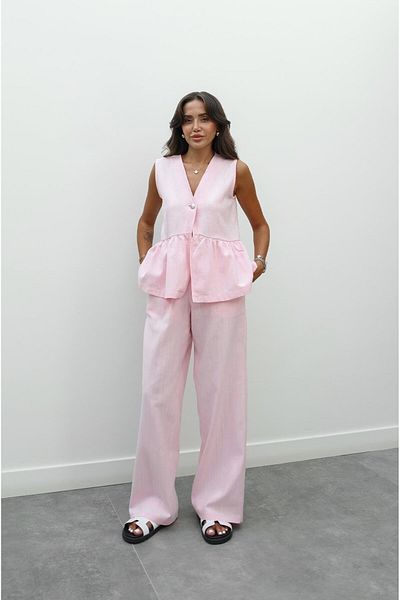 Havoş Pink Front Single Button Vest Pants Suit