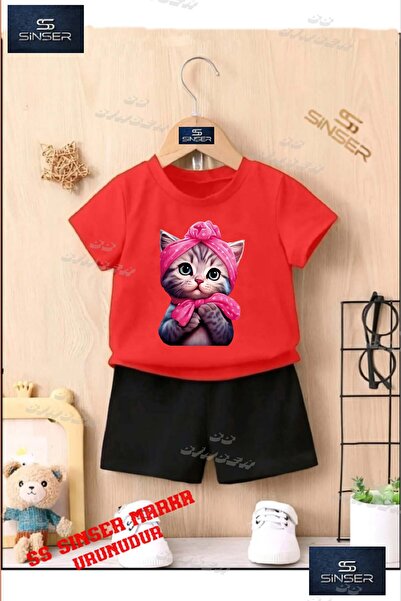 SS SİNSER Παιδικό UNISEX T-shirt με ειδική στάμπα "CAT HALF PINK RIBBON" με λ...