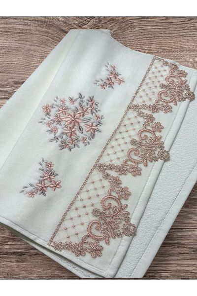 Dantelux 6 Pieces Velvet French Guipure Embroidered Towel Dowry Towel