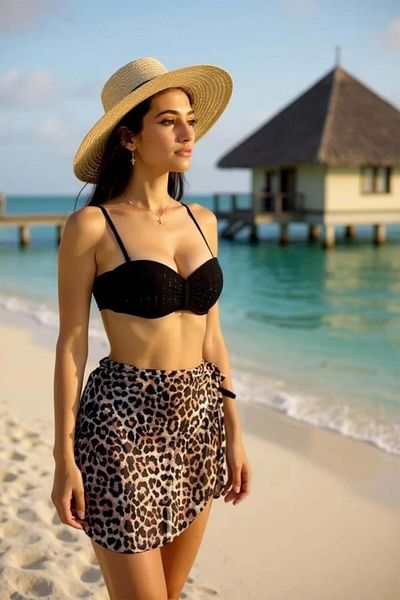 FashionForYou Short Sarong Beach Skirt, Animal Print Tiger Brown, 44