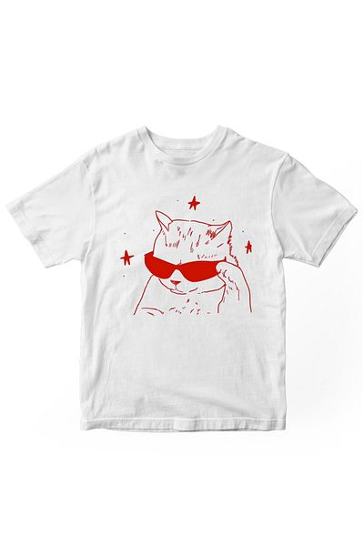 designedfy Cat Star Printed Women's Tshirt White