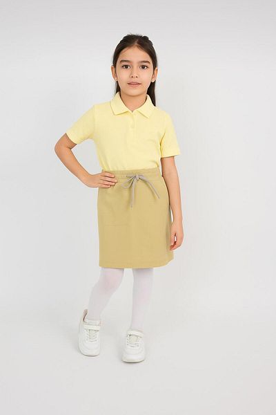 BAGİSTA BUTİK Beige Ribbed Shorts Skirt Yellow Short Sleeve Polo Collar
