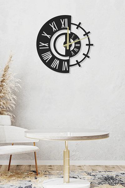 Grandmix Decorative Roman Numeral Silent Black Metal Wall Clock 45X45 cm