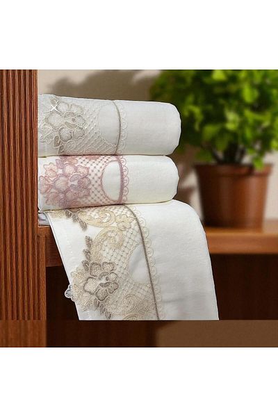 Dantelux 3 Pieces Velvet French Guipure Towel Dowry Towel