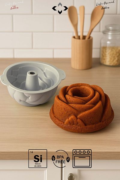 LİGROUND Rose Pattern Silicone Fireproof Non-Stick Oven & Cake Mold Flexible Non-Stick Easy to Remove Cake Mold