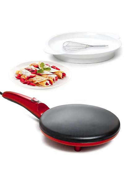 EMATTERIO Non-Stick Electric Pancake Frying Pan 20cm, 600W, With Whisk and Bowl, Easy to Clean