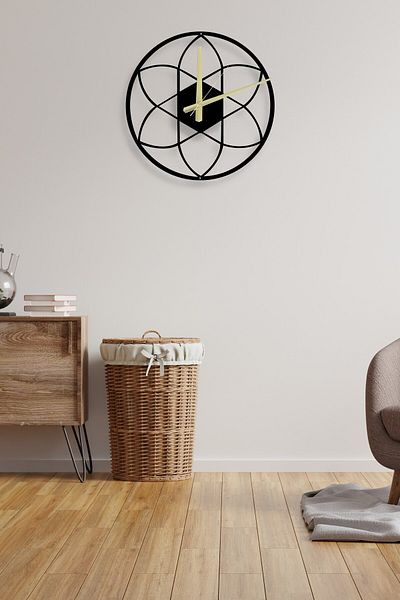 Grandmix Decorative Silent Black Metal Wall Clock Flower Themed 45X45 cm