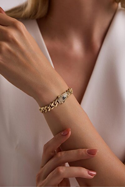 Tufanlar Kuyumculuk 14 Ayar 10 Mm Gurmet Zincir Bileklik (Taşlı Kilit)