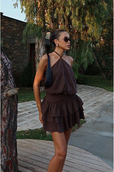 Havoş Brown Curran Layered Ruffle Mini Dress