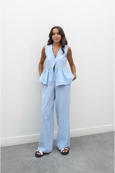 Havoş Blue Single Button Vest Pants Suit