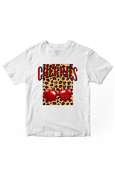 designedfy Tricou de damă cu imprimeu leopard cireș alb