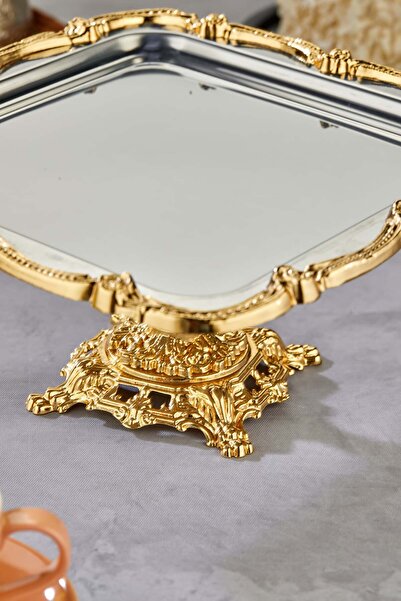 Milenay Royal Plus Series Footed Promise Engagement Presentation Tray, Silver Tray Gold Accessory