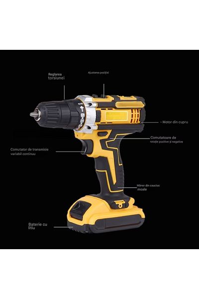 EMATTERIO Mașină de Găurit și Înșurubat cu Percuție, 30 Accesorii, 2 Acumulatori 48V 8Ah, 500W, Valiză