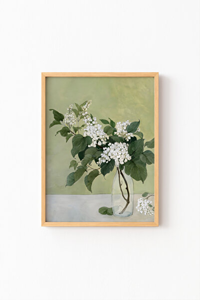 epiqart Beyaz Leylaklar - Ahşap Desenli Çerçeve