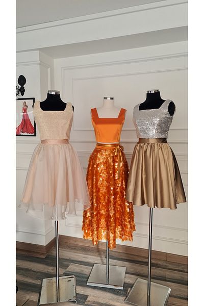 makbuleofficial Mini Skirt Sequined, Square Collar Skirt Blouse Set