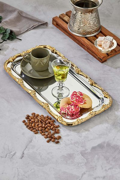 Milenay Elegance Series Metal Presentation Promise Engagement Tray, Silver Tray Gold Accessory