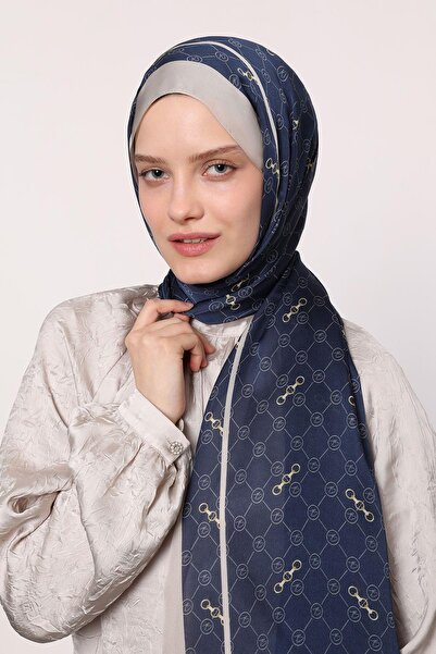 LuvenSara Hint İpeği Şal Gri Lacivert