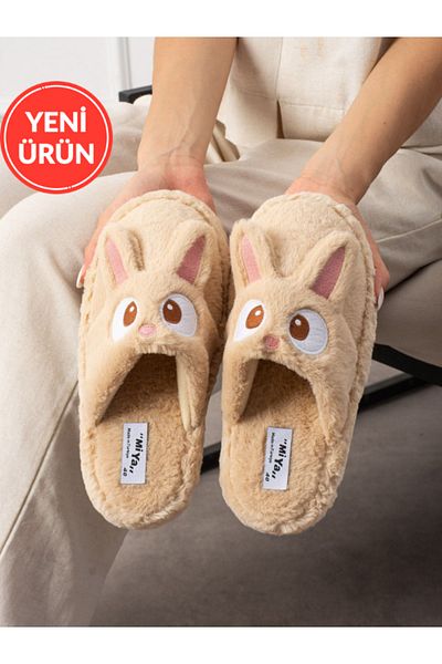 STOCON Papuci de casă unisex de iarnă brodați cu figură de iepure drăguț, fără sunet, talpă anti-alunecare STC1122