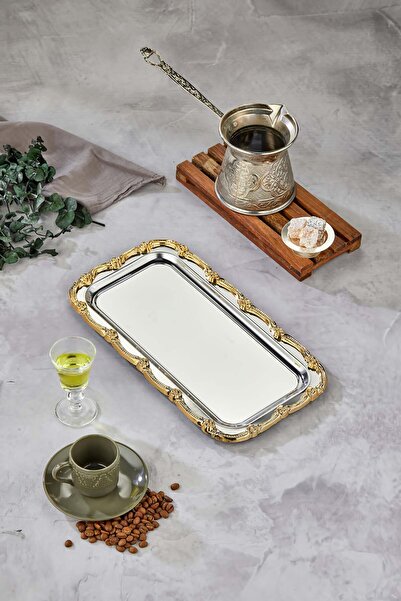 Turkco Baton Series Metal Presentation Promise Engagement Tray, Silver Tray Gold Accessory