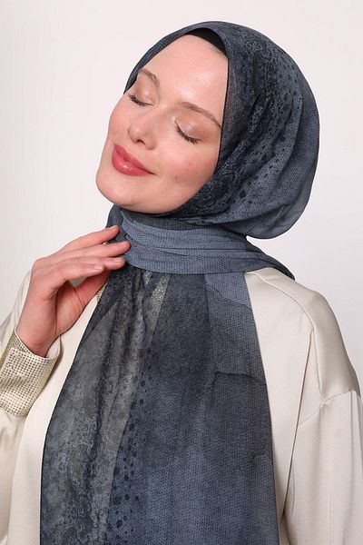 LuvenSara Silk Chiffon Shawl Dark Blue