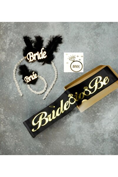 Öztürkpartievi مجموعة حزام تاج العروس من اللؤلؤ باللون الأسود والذهبي