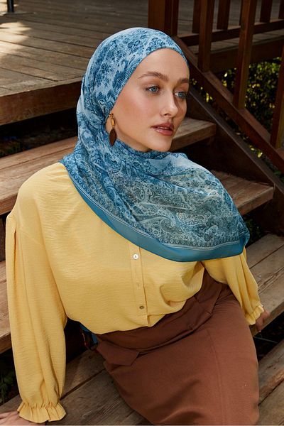 LuvenSara Silk Chiffon Shawl Light Blue