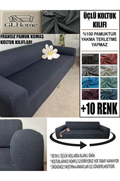 Home %100 PAMUK FRANSIZ KUMAŞ 3 LÜ KOMPLE GİYDİRME KANEPE & ÇEKYAT, BOHEM, PO...