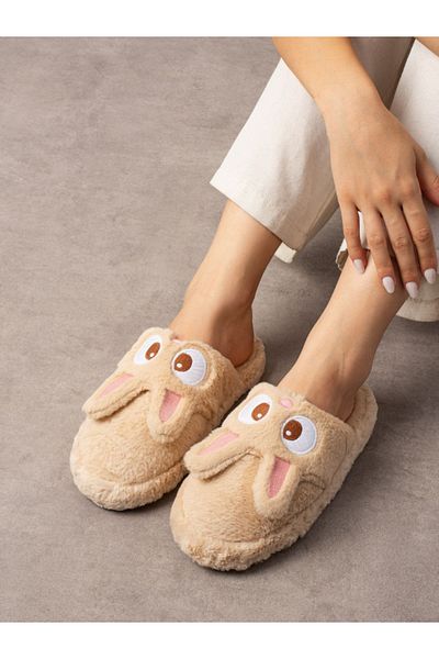 STOCON Papuci de casă unisex de iarnă brodați cu figură de iepure drăguț, fără sunet, talpă anti-alunecare STC1122