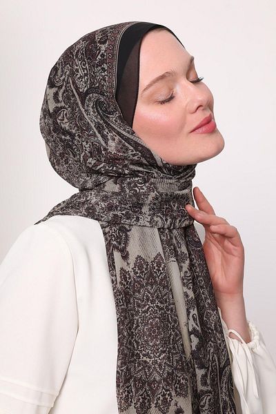 LuvenSara Silk Chiffon Shawl Black Brown