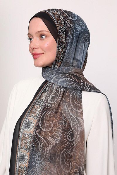 LuvenSara Silk Chiffon Shawl Black Blue