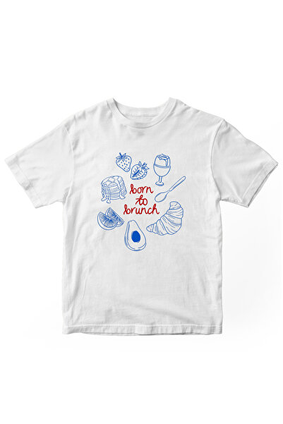 designedfy Tricou unisex cu imprimeu Born To Brunch alb