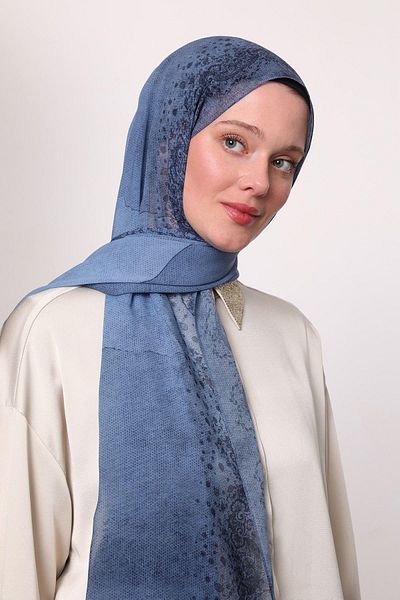 LuvenSara Silk Chiffon Shawl Dirty Blue