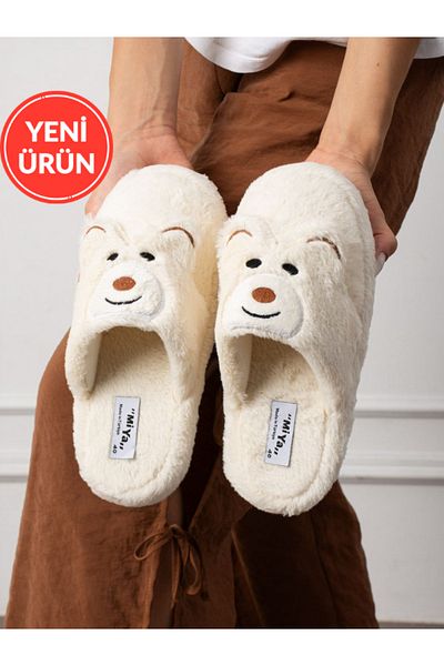 STOCON Papuci de casă unisex de iarnă brodați cu figurine Tedy Nu face sunet Talpă anti-alunecare