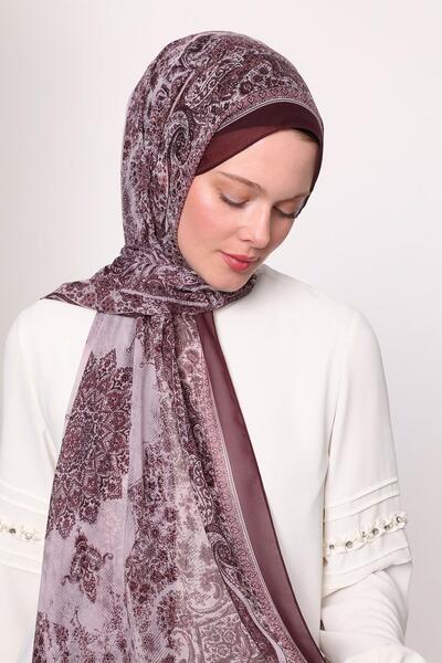 LuvenSara Silk Chiffon Shawl Burgundy Ecru