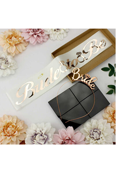 Öztürkpartievi Set de coroană metalică pentru viitoarea mireasă, alb, aur roz