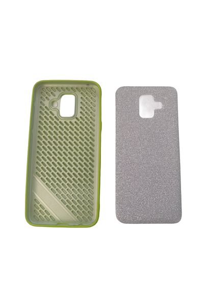 OEM Case compatible with Samsung Galaxy A6 Plus (2018), Green Silicone with holes & Silver Glitter Foil