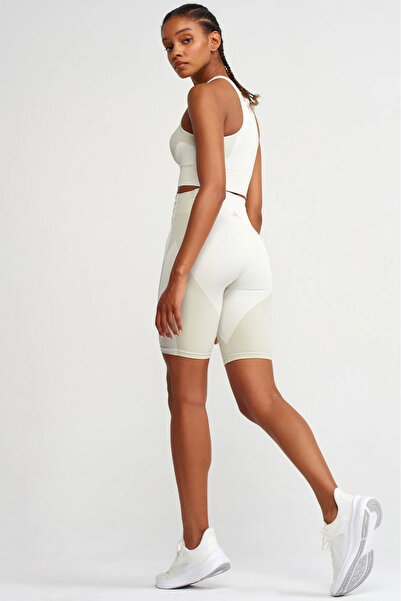 COMEUP İnce Fitilli Grafik Detaylı Biker Şort Bej Yeşil